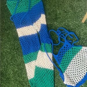 PrettyLittleThing Blue, Green & Cream Crochet Knit Top